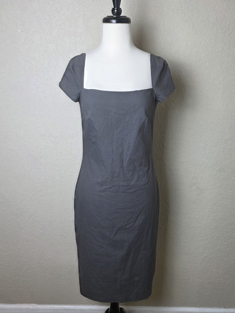 Bally Vintage Cotton Square Neck Sheath Dress Minimalist Gray Size IT 40 US 4